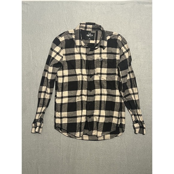 Hollister Other - Hollister Men's XS Black Cream Plaid Flannel Long Sleeve Button Down Shirt